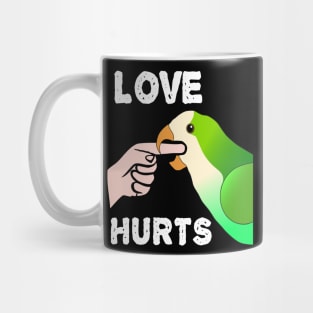 Love Hurts Quaker Parrot Biting Mug